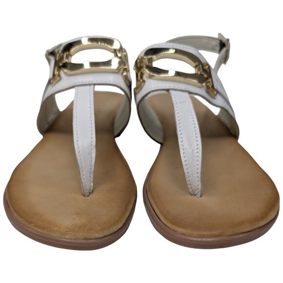 GAIA T Strap Leather Sandals Womens White Made In Italy EU 38 US 7.5 - Picture 8 of 12